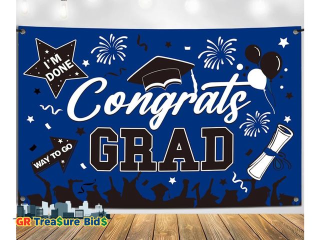 Lot 111-49220 - New Premium Graduation Backdrop Banner, Large 72x44in, Congrats Grad Banner, Classic Design, HQ Fabr...