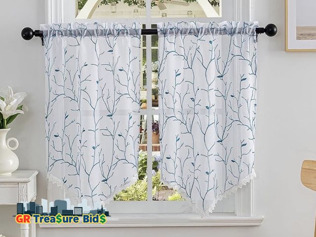 Lot 111-4672 - Beda Home Tassel Embroidery Sheer Curtain Valance for Kitchen Living Room; Light Filtering Rustic Sh...