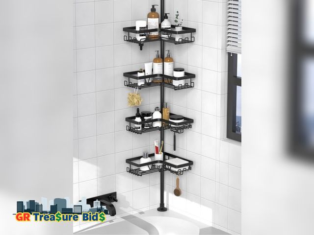 Lot 111-52281 - Corner Shower Caddy Tension Pole - Shower Tension Rod Organizer, Floor to Ceiling Shower Caddy 25-11...