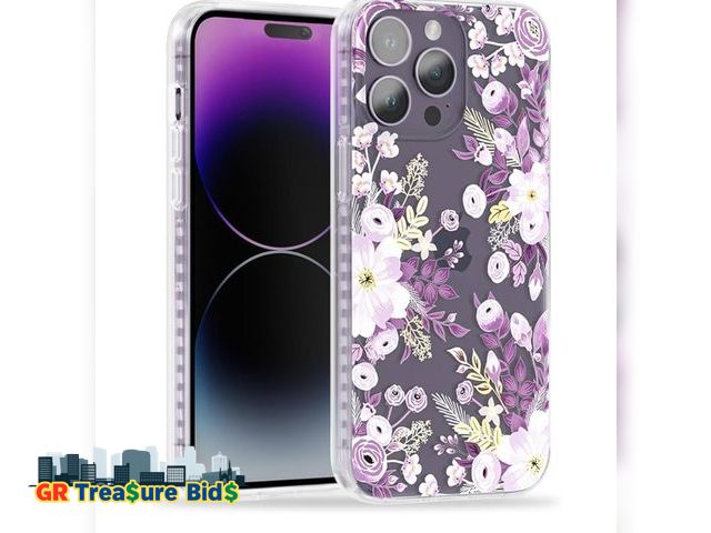 Lot 111-31692 - New SCORPIFY for iPhone 15 Pro Case with Purple Nemophila Floral Design, Cute Clear Flower Phone Cov...