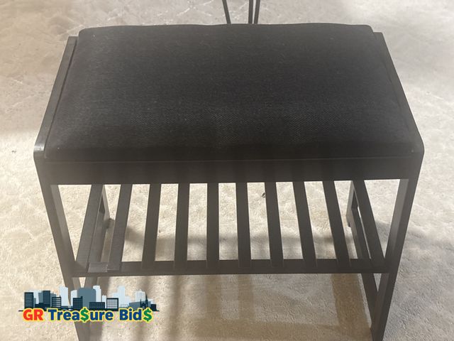 Lot 111-3001 - New Black Other Farmhouse Shoe Bench with Cushioned Seat and Shoe Storage - Entryway Bench for Hallw...