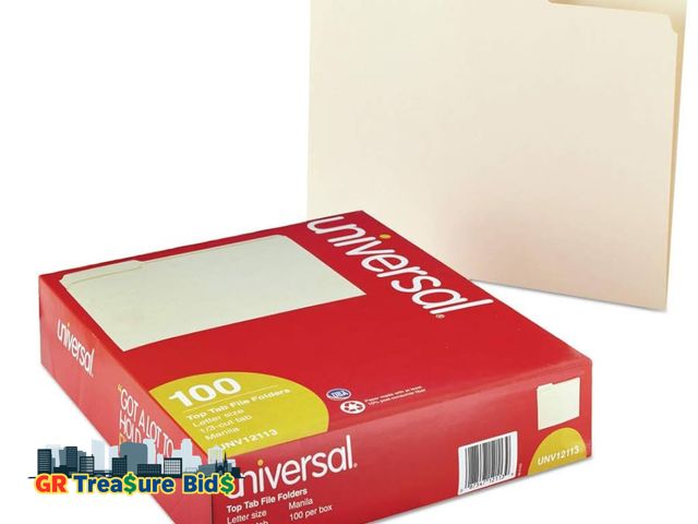 Lot 111-40041 - Universal 12113 File Folders, 1/3 Cut Assorted, One-Ply Top Tab, Letter, Manila (Box of 100)