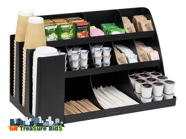 Lot 111-6362 - New Mind Reader Cup and Condiment Station, Countertop Organizer, Coffee Bar, Kitchen, Stirrers, 24"L...