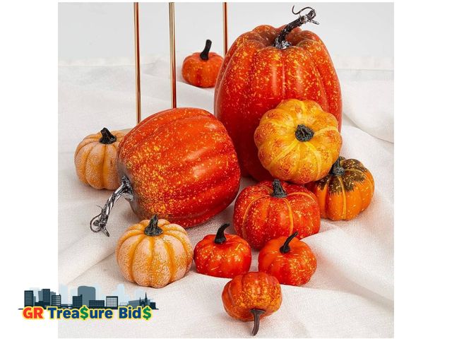 Lot 111-65315 - New Outdoor White Foam Plastic Fake Faux Artificial Pumpkins for Halloween Autumn Harvest Festival H...