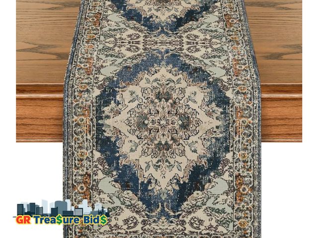 Lot 111-58017 - BOTB LIHM Boho Bohemia Style Blue Flowers Table Runner Burlap Table Decoration for Home Kitchen Dini...