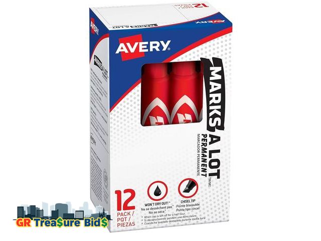 Lot 111-18608 - AVERY Permanent Ink Marker, Regular, Chisel Point, Red Ink (AVE07887), 12 markers