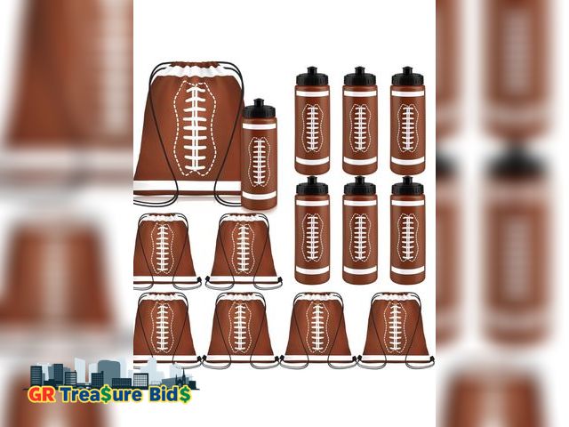Lot 111-52398 - Denylo pro 6 Sets Football Water Bottle with 6 Football Drawstring Bag Set Plastic Brown Water Bottl...