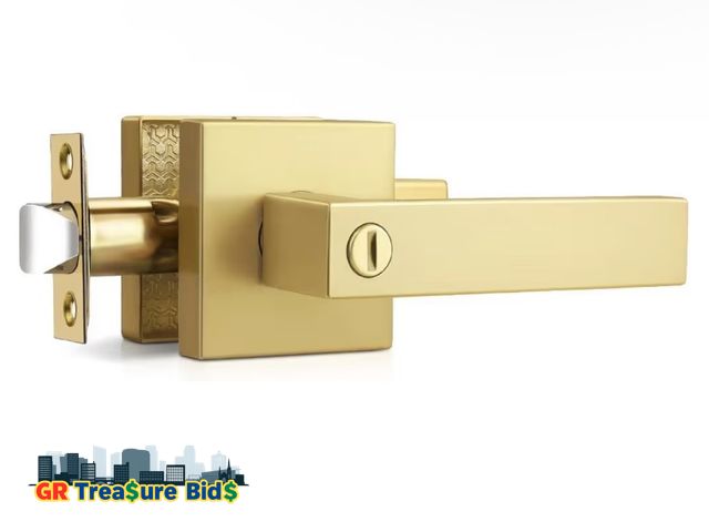 Lot 111-8263 - Brushed Gold Door Handles Interior, Square Privacy Lever Door Handle Keyless, Gold Bathroom Bedroom ...
