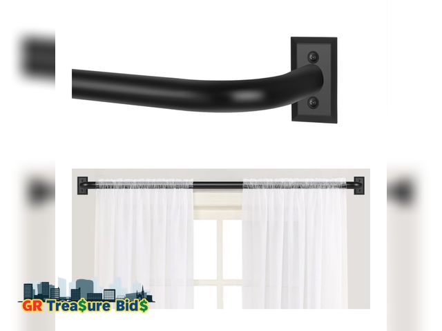 Lot 111-14706 - Black Wrap Around Curtain Rods 66 to 120:Blackout Heavy Duty Adjustable Long Window Curtain Rod Room...