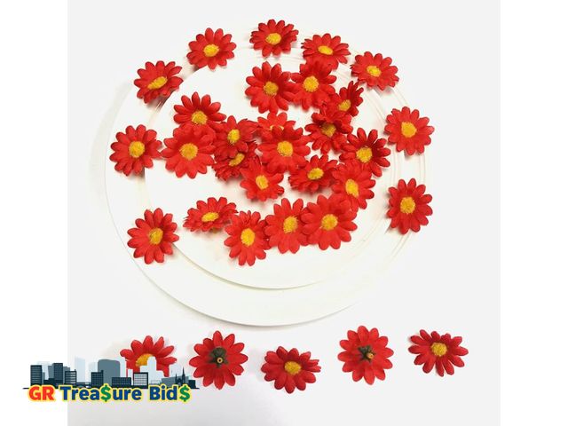 Lot 111-24284 - 100pcs (2 packs) Fabric Daisy Flower Heads, Artificial Fake Gerber Daisies Craft Silk Petal for Wedd...