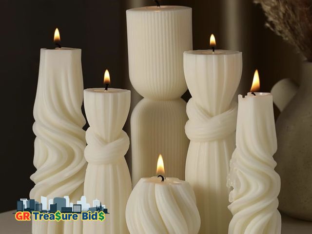 Lot 111-37096 - New Threlaco 6 Pcs Pillar Candles Decorative Modern Aesthetic Ribbed Candle Set Cute Soy Wax Scented...