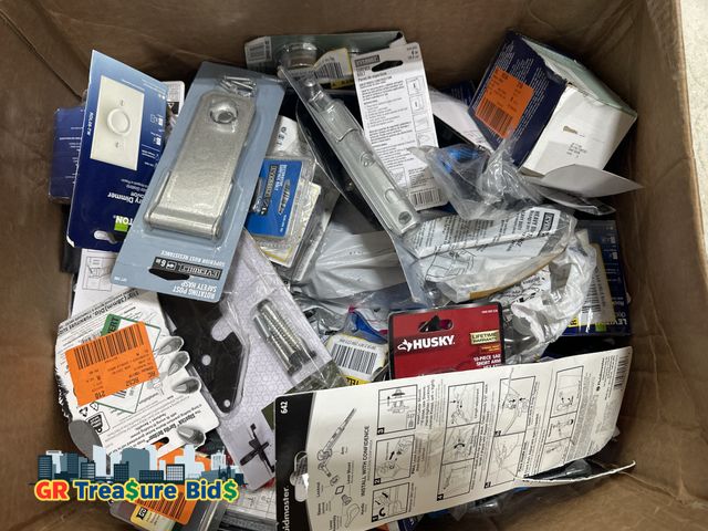 Lot 111-34332 - box full of home depot merchandise mostly unopened