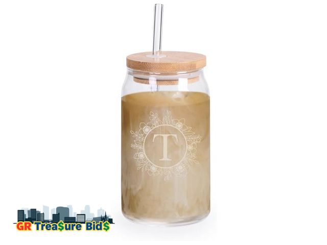 Lot 111-91605 - 16 Ounce Can Tumbler Glasses,A-Z Monogrammed Gifts for Women, Iced Coffee, Smoothie, Beer Glass Tumb...