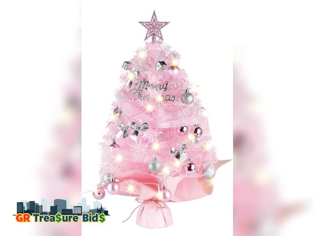 Lot 111-73303 - New Tabletop Christmas Tree with Lights, Migaven 24inch/2ft Mini Pink Christmas Tree with Star Led S...