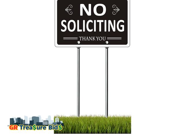 Lot 111-76113 - Premium Aluminum No Soliciting Sign for House, 12"x 8" Metal No Soliciting Yard Sign with 15.7" Stak...