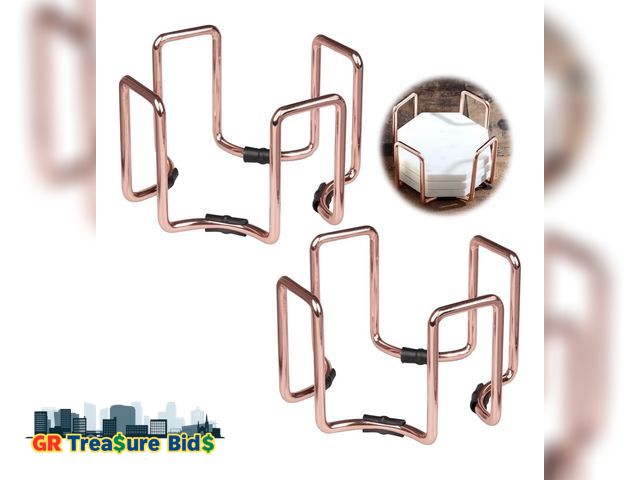 Lot 111-98771 - New Rose Gold Coaster Holders (2 Pk)- Iron Non-Skid &amp; Non-Scratch Holders Protect Tabletops- Fit...