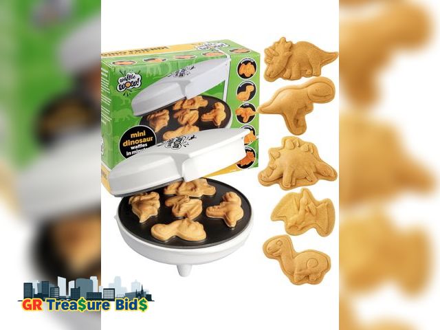 Lot 111-51273 - Dinosaur Mini Waffle Maker- 5 Different Double Sided 3D Shaped Dinos in Minutes- Kids Adults Breakfa...