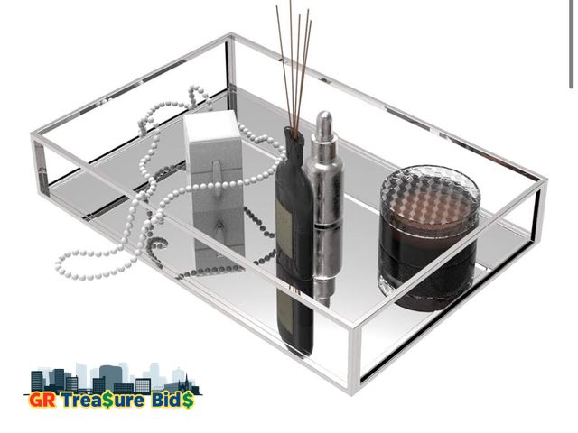 Lot 111-61327 - Decorative Tray,Silver Mirror Tray for Jewelry,Bathroom Vanity Tray,Jewelry Trays Storage Organizer ...