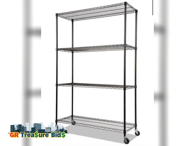 Lot 111-96272 - Alera ALE Complete Wire Shelving Unit w/Caster, Four-Shelf, 48 x 18 x 72, Black