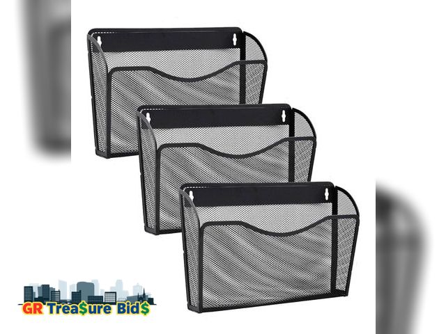 Lot 111-72763 - 3 Pack Wall File Organizer, Mesh Hanging Metal Vertical Wall Mounted File Holder for Office/Home