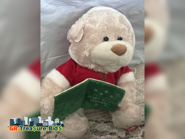 Lot 111-52359 - Personalized Christmas Bear 2026 – Custom 8.5” Beige Plush Teddy with Hat &amp; Scarf – Cute Xmas Be...