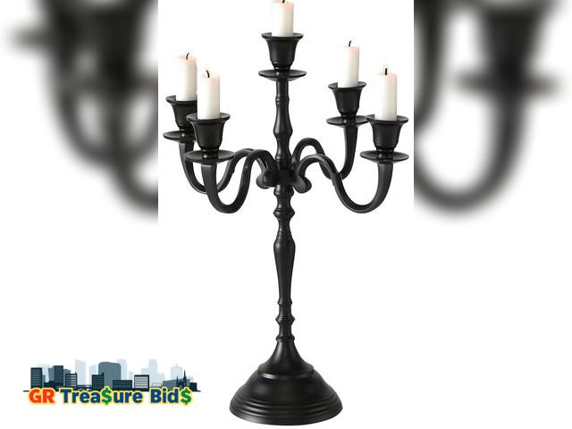 Lot 111-52486 - New Hamptons Five Candle Candelabra, Rustic Black Finish, Centerpiece, Hand Crafted of Cast Aluminum...