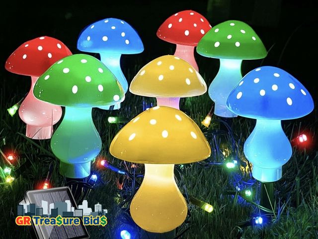 Lot 111-82737 - New Upgraded Outdoor Solar Garden Lights, 8 Pack 50 LED Mushroom Outdoor 8 Modes 23ft Waterproof Sol...