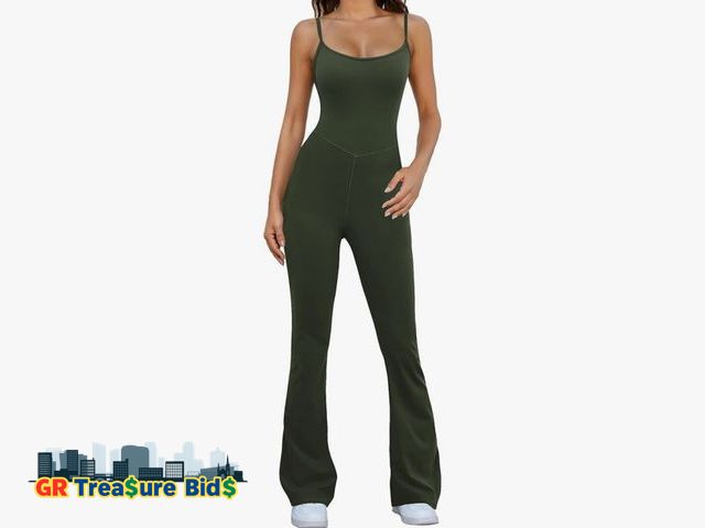 Lot 111-87502 - New Flare Jumpsuits for Women Adjustable Spaghetti Strap Bodycon Jumpsuit Scoop Neck Workout Romper ...