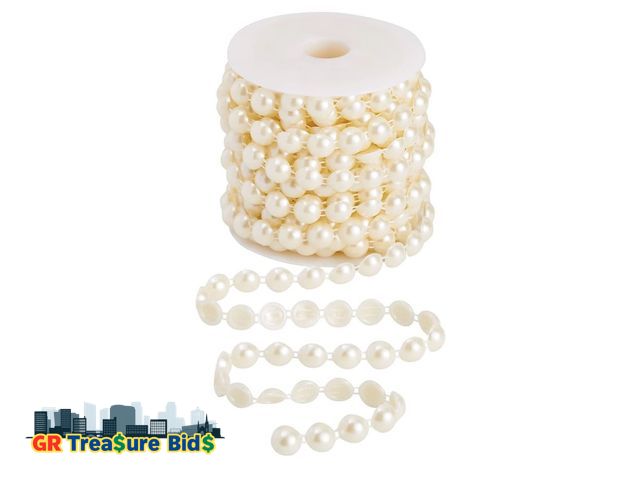 Lot 111-13685 - Pearl Strings for Crafts, DIY Projects, 10mm White Half Beads Spool Garland for Wedding Decorations ...