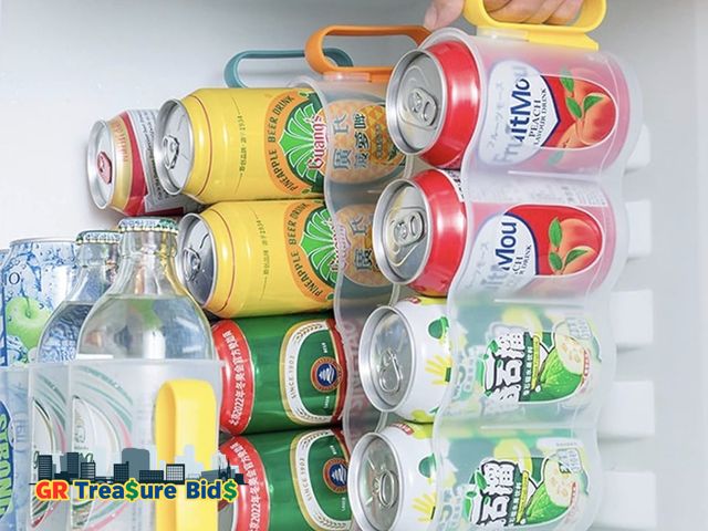 Lot 111-79792 - Pop Soda Can Beverage Holder with Handle, 4 Section Refrigerator Organizer Bins Beverage Holder for ...