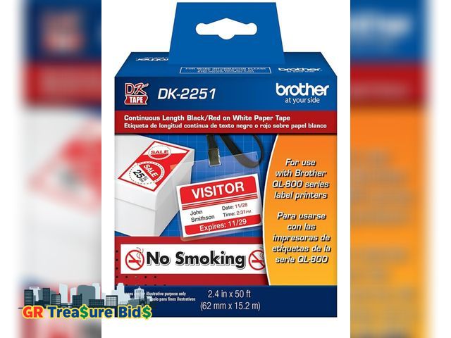 Lot 111-86770 - Brother Genuine DK-2251 Continuous Length Replacement Labels, Black/Red Label on White Paper Tape, E...