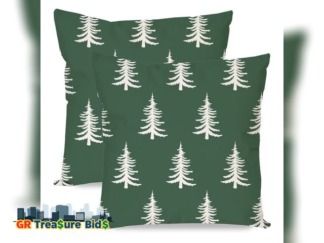 Lot 111-73036 - PANDICORN 18x18 Christmas Pillow Covers Set of 2, Green Christmas Decor Throw Pillow Cases, Outdoor ...