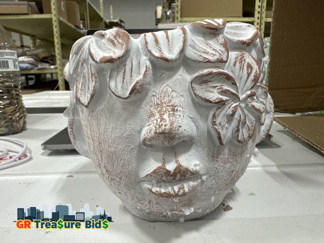 Lot 111-4782 - New 47th &amp; Main Head Planter for Indoor or Outdoor Plants Face Cement Flower Pot for Succulents,...