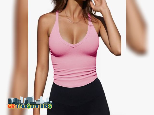 Lot 111-88112 - New Womens Racerback Tank Tops Summer V Neck Ribbed Knit Yoga Workout Camisole Top (Medium)