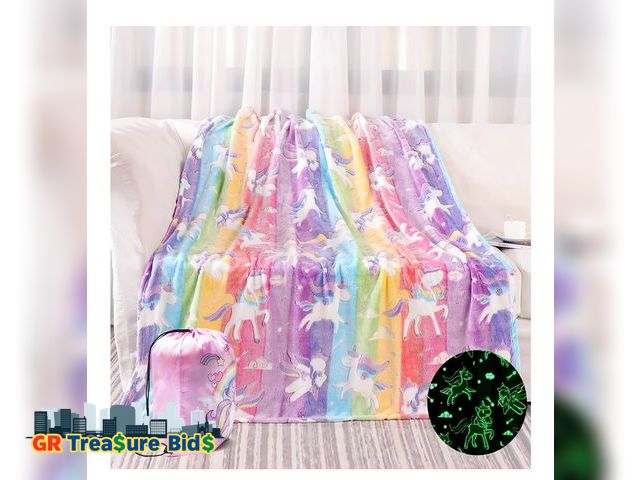 Lot 111-88839 - Glow in The Dark Blanket Unicorns Gifts for Girls, Soft Blanket 3 4 5 6 7 8 9 10 Year Old Girl Gifts...