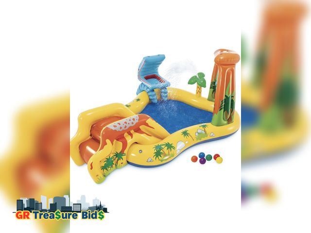 Lot 111-51284 - Intex Inflatable Dinosaur Play Center Outdoor Playhouse Inflatable Water Park with Kid Pool Slide, W...