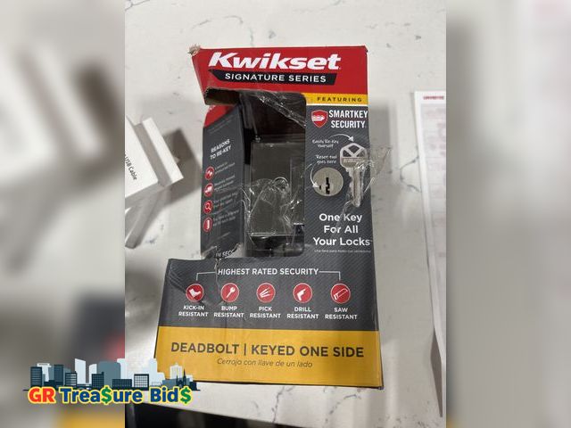 Lot 111-54693 - 1 Kwikset Kwikset Downtown Deadbolt Lock, Matte Black Square Exterior Keyed Front Entry Door, Pick R...