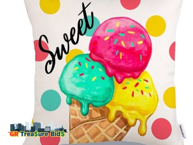 Lot 111-38920 - New GEEORY Summer Pillow Covers 18x18 Inch Set of 4, Icecream Popsicle Hello Sunshine Happy Summer D...