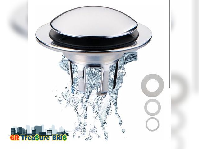 Lot 111-45741 - Chrome Bathroom Sink Drain Stopper,Welsan Universal Pop-Up Drain Stopper Plug Strainer with Hair Cat...