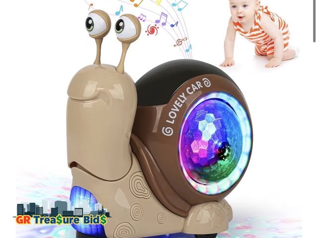 Lot 111-90746 - New Electric Snail Toy, Toddler Luminous Snails Toy Cute Crawling Snail Toys with Music and Light Ch...