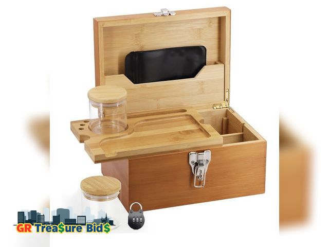 Lot 111-42820 - New Large Bamboo Box with Combination Lock - Decorative Locking Box with Detachable Compartment, Rem...