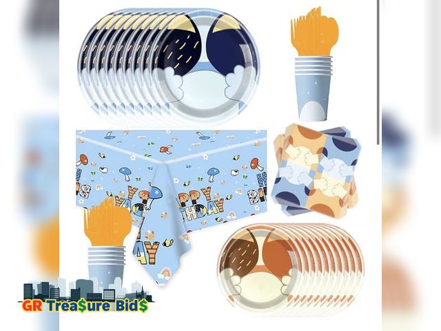 Lot 111-59072 - New 81Pcs Blue Dog Birthday Party Tableware Set Cute Dog Party Decoration Blue Cartoon Birthday Part...