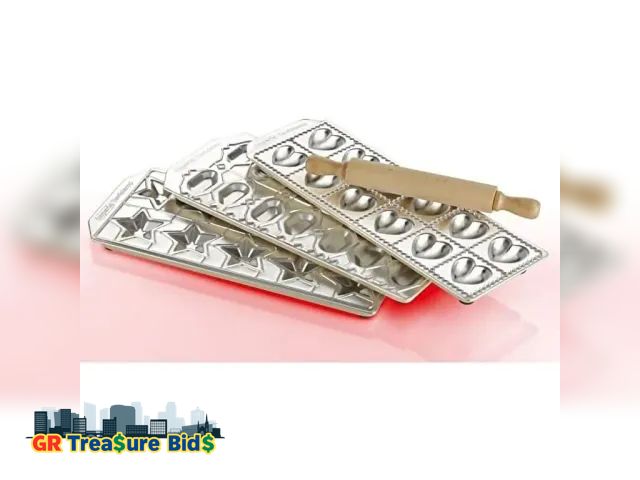 Lot 111-66472 - New Imperia Ravioli Molds - Set of 3 (Stars, Hearts, Fish) Made in Italy w Rolling Pin, Great for Ho...