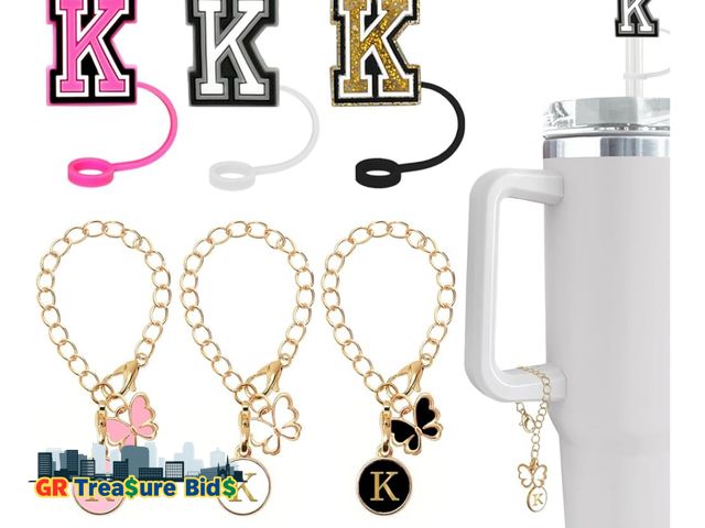 Lot 111-59144 - 3 +3) Nuozme Straw Cover Compatible with Stanley Tumbler Cup 3PCS Letter Straw Caps Toppers with 3 I...