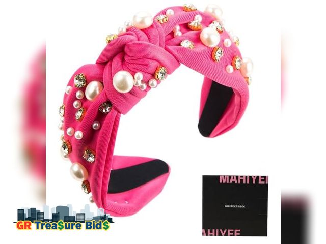 Lot 111-45923 - stesdy Womens Fashion Hair Accessories Knotted Headband Hot Pink Pearl Hairband For Girls Rhinestone...