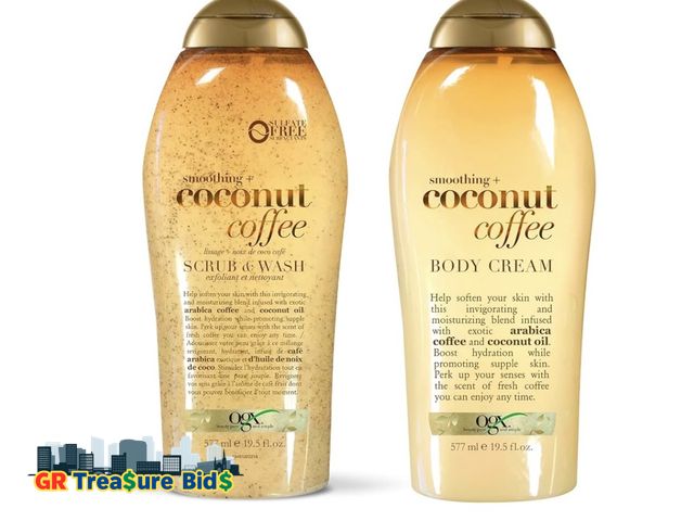 Lot 111-61405 - lot of 2 OGX Smoothing + Coconut Coffee Exfoliating Body Scrub with Arabica Coffee &amp; Coconut Oil...