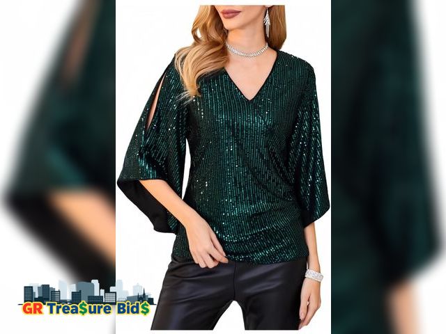 Lot 111-83004 - New GRACE KARIN Womens  GRACE KARIN Womens Sequin Tops 3/4 Sleeve Glitter Sparkly Shimmer Party Dres...