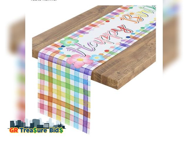 Lot 111-64173 - Letjolt Happy Birthday Table Runner 72 Inches Rainbow Check Table Decorations Birthday Party Decor B...