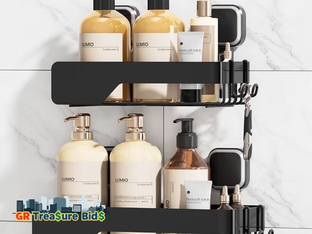 Lot 111-5628 - New TAILI Shower Caddy Suction Cup Rustproof Metal Shower Shelves Black 2pack