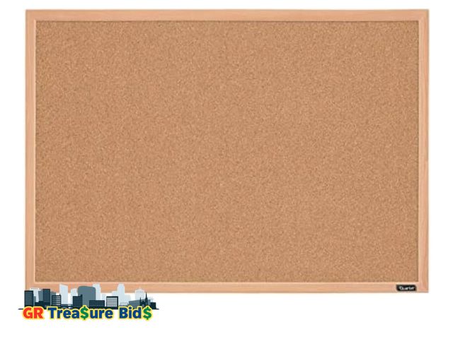 Lot 111-94321 - Quartet Cork Board Bulletin Board, 23" x 35" Framed Corkboard, Oak Frame, Decorative Hanging Pin Boa...